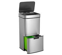 WELL HOME Cestino per rifiuti 72L (47L+25L), con 2 scomparti, apertura automatica con sensore, in acciaio inox, cromato
