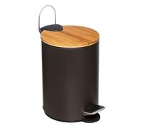 WELL HOME - Cubo a pedale 3 l, con coperchio in bambù, moderno, nero