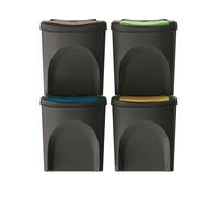 WELL HOME FURNITURE & DECOR Set di 4 cestini per rifiuti 100% plastica riciclata, nero, 4x 25L Linea di contenitori per rifiuti o raccolta differenziata per la più comoda raccolta differenziata dei ri