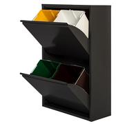 WELL HOME FURNITURE & DECORATION Pattumiera e contenitore per raccolta differenziata in metallo 4 scomparti, 4x17 L (68 L) Nero opaco