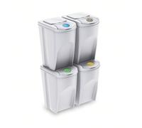 WELL HOME FURNITURE & DECORATION Set di 4 cestini per la raccolta differenziata, bianco sporco, 4x 35L Set di 4 contenitori per raccolta differenziata da 35 litri ciascuno per carta, vetro e plastica.