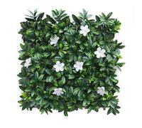 Well Home Giardino Verticale Artificiale, Pannello Seto 100x100cm, Per Decorazione Interni ed Esterni - Foglie Verdi e Fiori Bianchi