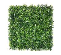Well Home Giardino Verticale Artificiale, Pannello Seto 100x100cm, Per la decorazione di interni ed esterni - con foglie verdi e fiori bianchi