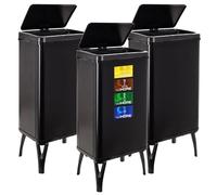 WELL HOME MOBILIARIO & DECORACIÓN 3 bidoni della spazzatura intelligente da 50 l, altezza: 83,5 (x35,5 x 26), nero con etichette magnetiche