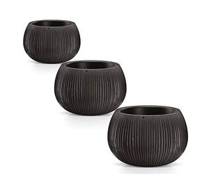 WELL HOME MOBILIARIO & DECORACIÓN Confezione da 3 vasi Beton Bowl in plastica con serbatoio in colore cemento nero, misura M