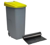 WELL HOME MOBILIARIO & DECORACIÓN Contenitore chiuso 110 l giallo H.88 cm + rotolo 10 sacchetti della spazzatura 120 l