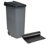 WELL HOME MOBILIARIO & DECORACIÓN Contenitore chiuso 110 l nero H.88 cm + rotolo 10 sacchetti della spazzatura 120 l