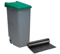 WELL HOME MOBILIARIO & DECORACIÓN Contenitore chiuso 110 l verde H.88 cm + rotolo 10 sacchetti della spazzatura 120 l