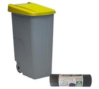 WELL HOME MOBILIARIO & DECORACIÓN Contenitore chiuso 85 l giallo H.76 cm + rotolo 10 sacchetti della spazzatura 100 l