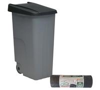 WELL HOME MOBILIARIO & DECORACIÓN Contenitore chiuso 85 l nero H.76 cm + rotolo 10 sacchetti della spazzatura 100 l