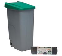 WELL HOME MOBILIARIO & DECORACIÓN Contenitore chiuso 85 l verde H.76 cm + rotolo 10 sacchetti della spazzatura 100 l