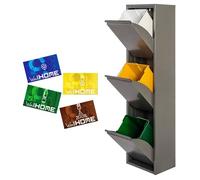 WELL HOME MOBILIARIO & DECORACIÓN Pattumiera e riciclaggio in metallo a 3 scomparti + 4 etichette magnetiche, 3 x 17 L (51 L) grigio lucido