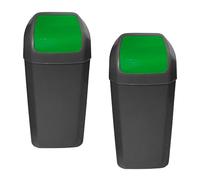 WELL HOME MOBILIARIO & DECORACIÓN Set di 2 bidoni - Pattumiera con coperchio basculante da 15 l/u, colore: verde