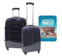 WELL HOME MOBILIARIO & DECORACIÓN Set di 2 valigie Trolleys con custodia protettiva 'Around The World', multicolore, Valigie con 4 ruote e custodia protettiva