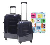 WELL HOME MOBILIARIO & DECORACIÓN Set di 2 valigie Trolleys con custodia protettiva 'City Plates', multicolore, Valigie con 4 ruote e custodia protettiva