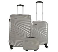 WELL HOME MOBILIARIO & DECORACIÓN Set di 3 valigie ABS rigide in argento nudo metallizzato, Argento Nudo, Set di valigie rigide