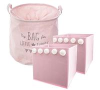 WELL HOME MOBILIARIO & DECORACIÓN Set per bambini rotondo + 2 tessuti per riporre colore rosa, borsa: 38 x 38 cm. / Casse: 29 x 29 x 29 cm
