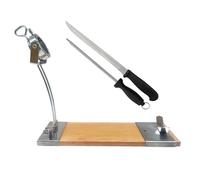 Well Home Prosciutto IBERIA Luxe testa girevole, in legno e acciaio inossidabile + Set di coltelli prosciutto (25 cm) e Chaira (21 cm)