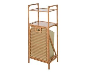 Well Home Scaffale da bagno in bambù con 2 ripiani e borsa per lavanderia 40x30x95cm