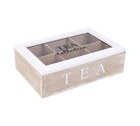 Well Home Scatola da tè a 6 scomparti con coperchio in vetro MDF bianco