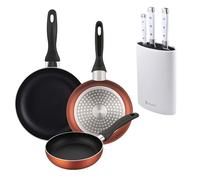 Well Home Set di 3 padelle Ø16Ø20Ø24 cm in alluminio pressato in rame metallizzato+Set di 3 coltelli in acciaio inox + Tacoma di colore bianco