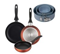 Well Home Set di 3 padelle Ø16Ø20Ø24cm in alluminio pressato in rame metallizzato+Set di 3 stampi da forno rotondi Ø12Ø18Ø22cm