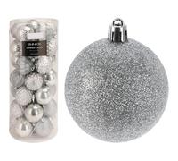 Well Home Set di 35 palline di Natale Ø6 cm con 5 diversi disegni in rilievo color argento