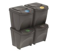 WELL HOME - Set di 4 bidoni della spazzatura per rifiuti grigio 4 x 25 l