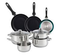 Well Home Set di pentole da 7 pezzi in acciaio inox + 3 padelle Ø16Ø20Ø24 cm blu metallizzato in alluminio pressato
