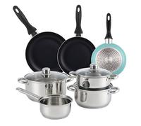 Well Home Set di pentole da 7 pezzi in acciaio inox + 3 padelle Ø16Ø20Ø24 cm blu opaco in alluminio pressato