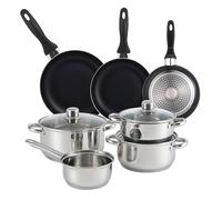 Well Home Set di pentole da 7 pezzi in acciaio inox + 3 padelle Ø16Ø20Ø24 cm nero in alluminio pressato