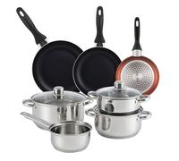 Well Home Set di pentole da 7 pezzi in acciaio inox + 3 padelle Ø16Ø20Ø24 cm Rame metallizzato in alluminio pressato