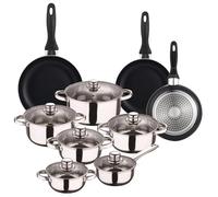 Well Home Set di utensili da cucina da 12 pezzi in acciaio inox + 3 padelle Ø16Ø20Ø24 cm nero in alluminio pressato