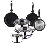 Well Home Set di utensili da cucina da 5 pezzi in acciaio inox + 3 padelle Ø16Ø20Ø24 cm nero in alluminio pressato