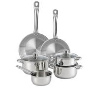 Well Home - Set di utensili da cucina da 7 pezzi e padelle in acciaio inox Ø20 e Ø24 x5 cm, adatti per induzione e senza antiaderente