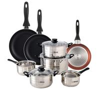 Well Home Set di utensili da cucina da 8 pezzi in acciaio inox + 3 padelle Ø16Ø20Ø24 cm Rame metallizzato in alluminio pressato