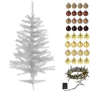 Well Home Set natalizio albero bianco 100 cm con ghirlanda di luci LED e 36 palline decorative oro e caffè