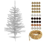 Well Home - Set natalizio con albero bianco 100 cm, con ghirlanda di luci a LED e 36 palline decorative dorate e ambrate