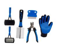 Well Home - Set per la cura degli animali domestici, con spazzola, pettine e accessori, colore: blu e nero