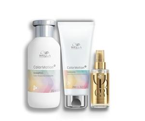 Wella Professionals Colormotion+ Shampoo Professionale Mantenimento Colore 250Ml, Conditioner 200Ml che Dona Lucentezza e Morbidezza ai Capelli Colorati e oil Reflections olio Levigante per Tutti i Tipi di Capelli 100Ml