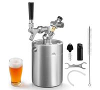 WELLBOM Mini fusto da 2 litri in acciaio inox, mini fusto con calibro 150 PSI e rubinetto, portatile, per birra, per birra fatta in casa, feste, picnic