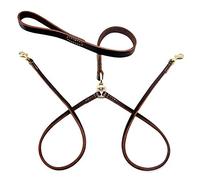 Wellbro Real Leather Double Dog Leash, No Tangle Dual Dog Leashes with Heavy Duty Shiny Coupler, 5 Feet Pet Training and Walking Leads for 2 Puppies, Small and Medium Dogs, Brown