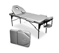 WELLCORE - Barella pieghevole in alluminio, con schienale ribaltabile, 185 x 65 cm, ecopelle, altezza regolabile, testa articolata, foro facciale, colore argento, zaino da trasporto, fino a 225 kg