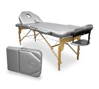 WELLCORE - Lettino da massaggio pieghevole con schienale ribaltabile, realizzato in legno, ecopelle, 195 x 70 cm, altezza regolabile, testa rimovibile, foro facciale, colore argento, fino a 225 kg
