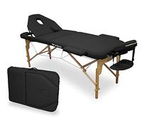 WELLCORE - Lettino da massaggio pieghevole in legno, con schienale ribaltabile, Plus, 185 x 65 cm, in ecopelle, altezza regolabile, testa rimovibile, foro facciale, colore nero, fino a 225 kg