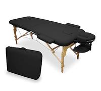 WELLCORE - Lettino da massaggio pieghevole, realizzato in legno, ecopelle, 185 x 65 cm, altezza regolabile, testa rimovibile, due bracci di ingrandimento, foro facciale, colore nero, fino a 225 kg