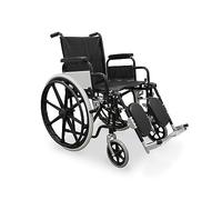 WELLCORE - Sedia a rotelle con poggiapiedi sollevabili e ribaltabili fino a 90°, pieghevole, acciaio, leggero, semovente, schienale e seduta in ecopelle, ruote massicce, freni a mano