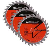 WellCut TCT - Lama per sega a tuffo, lama per sega circolare, smerigliatrice angolare, 165 mm x 28 T x 20 mm, confezione da 3