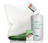 Welldora Cuscino 80x80, Premium 3-Camera, Piume e Piumini, Comfort Morbido | Cuscino in piuma dal tocco lussuoso da hotel, ideale per chi dorme supino o laterale | Cert. Oeko-Tex | Marchio Svizzero