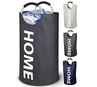 WELLENBORG Lundry Baskets - Cesto portabiancheria pieghevole nero, grande con doppio fondo, impermeabile